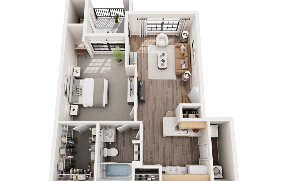 A1 The Bayside - 1 bedroom floorplan layout with 1 bathroom and 623 square feet