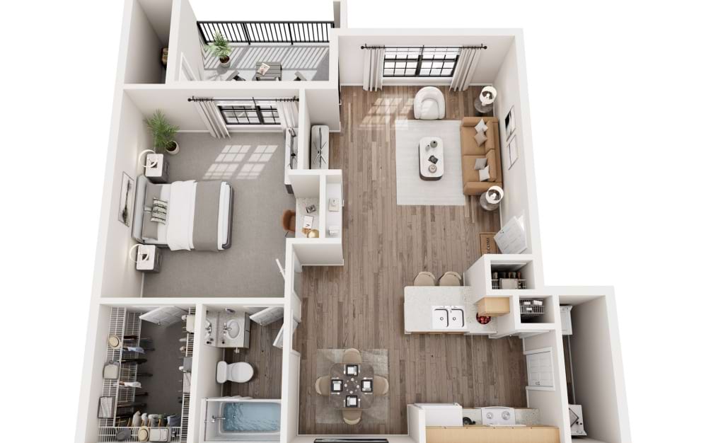A2 The Harbor - 1 bedroom floorplan layout with 1 bathroom and 747 square feet