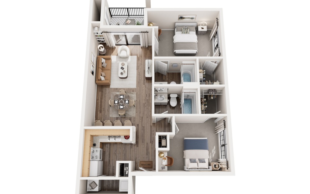 B1 The Lighthouse - 2 bedroom floorplan layout with 2 bathrooms and 935 square feet