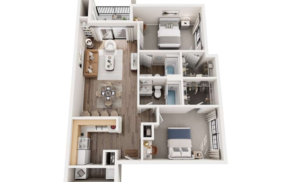 B2 The Marina - 2 bedroom floorplan layout with 2 bathrooms and 1003 square feet